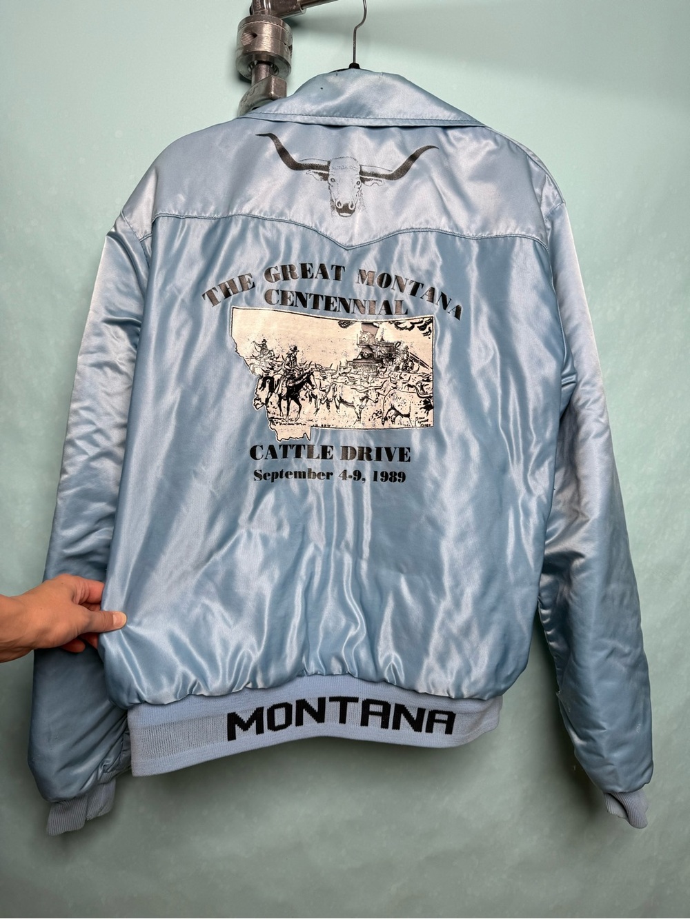 Light Blue Satin Montana Men's Bomber Jacket